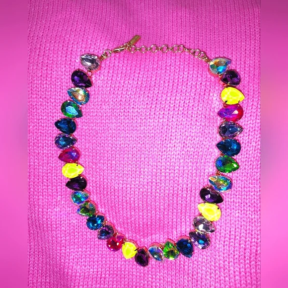 NWOT Neon Gemstone Necklace In Gold - Picture 4 of 4